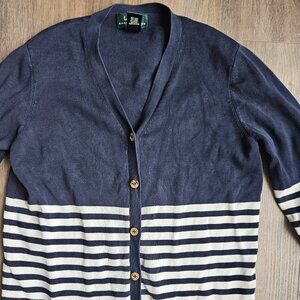 Lauren Ralph Lauren Silk Striped Buttoned Cardigan Sweater Womens Small